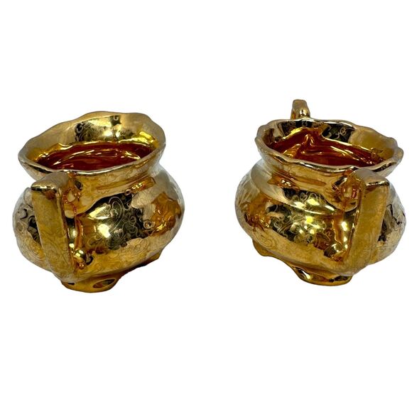 Vintage Lady Hamilton Cream Sugar Creamer Lot of 2 Warranted 22k Gold Plated - Picture 2 of 10